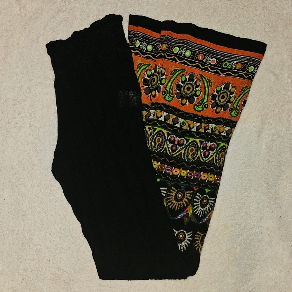 PATRONS OF PEACE Black & Multicolor Pattern Boho Wide Leg Pants